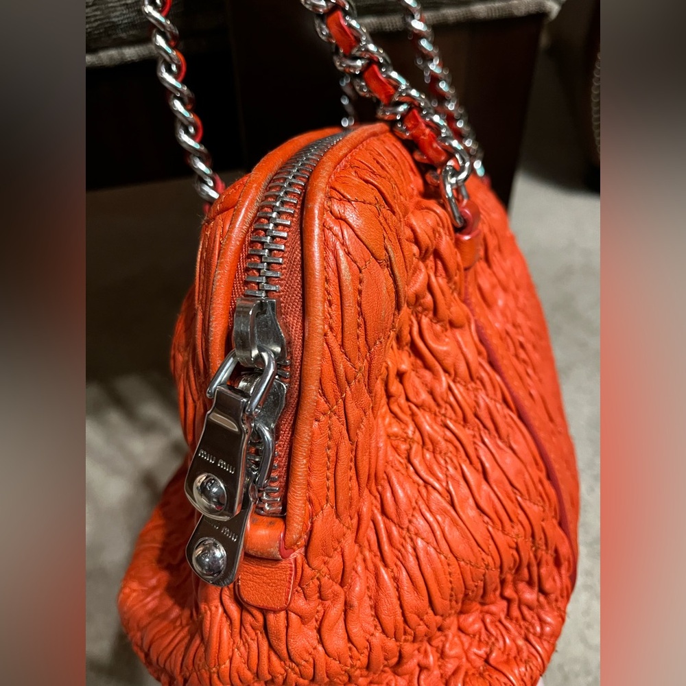 Miu Miu Orange and Silver Textured Shoulder Bag - Picture 7 of 16